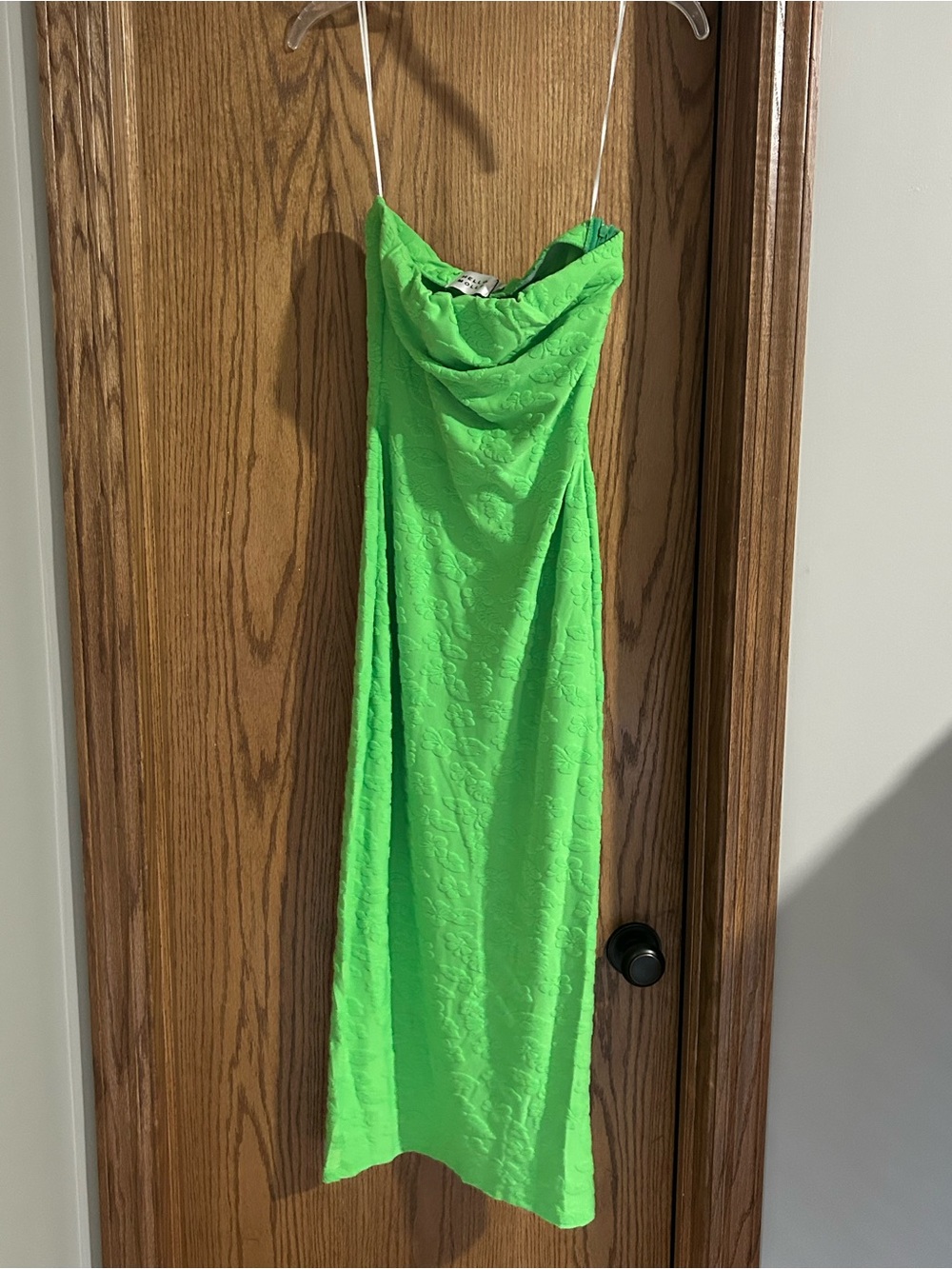 Hello Molly Neon Green Strapless Cowl Midi Dress